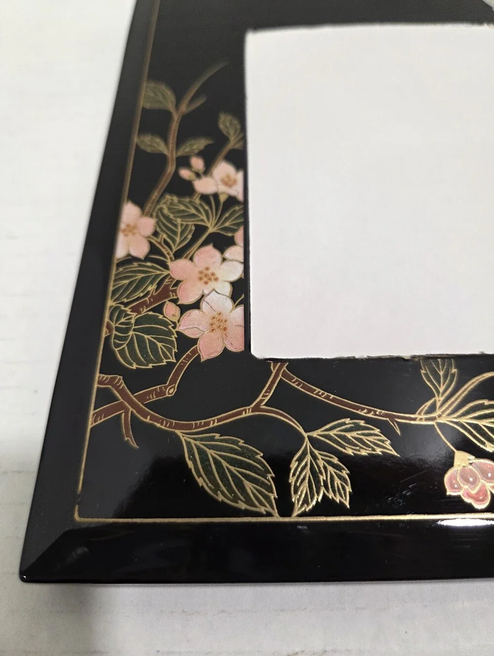 Black Lacquer Vintage Floral And Butterfly Picture Frame